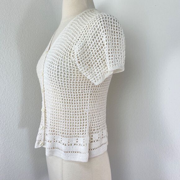 Vintage Norton McNaughton White Crochet Cardigan Small Whimsy Fairy Boho Peasant - Picture 7 of 11